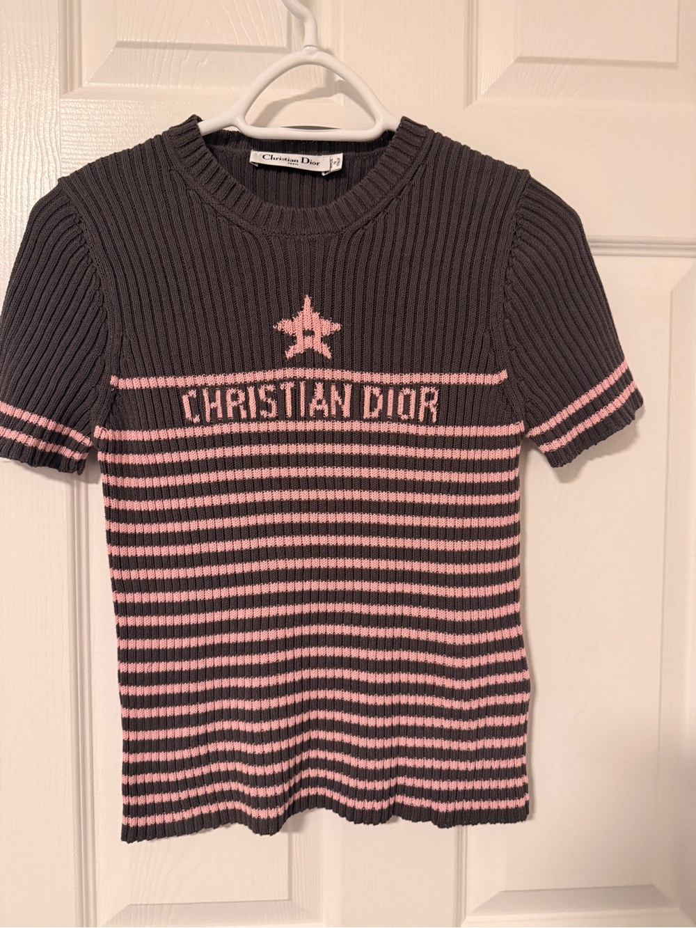 Dior Charcoal and Pink Ribbed Short-Sleeve Knit Tee(OEM)